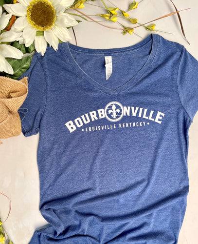 Bourbonville® Ladies V-Neck T-Shirt - Royal Blue
